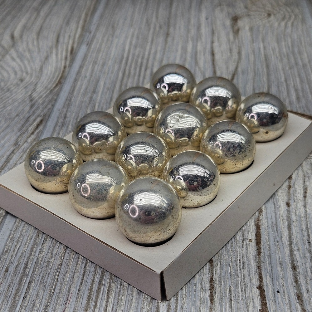 Vintage Silver Mercury Glass Ball Christmas Ornaments Set of 12 Small Round